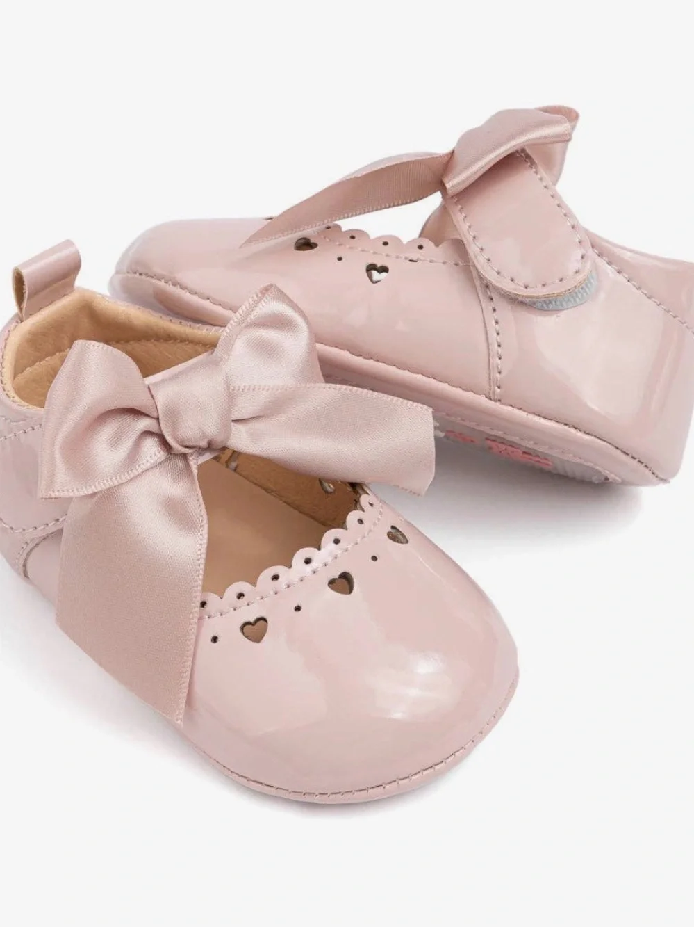Cute Heart Pink Front Satin Bow Baby Shoes